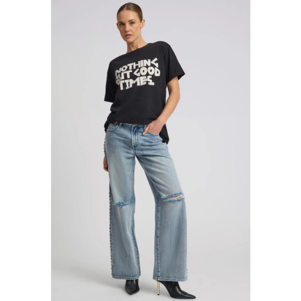 One Teaspoon Jackson Jean Busted Knee Wide-Leg Slouchy Size 24 Baddie Streetwear